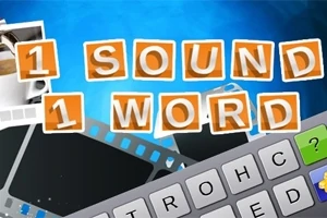 Bilde med teksten 1 Sound 1 Word i blokkbokstaver med bilderammer og et tastaturmotiv i bakgrunnen