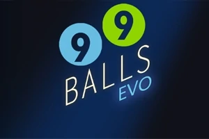 Logo med teksten 99 Balls Evo hvor tallene 9 er i en blå og en grønn sirkel mot en mørk bakgrunn