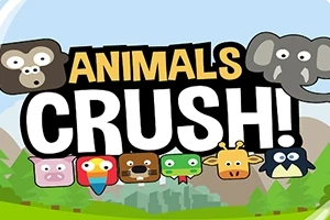 Tegneserieaktige dyreansikter i en rekke med teksten Animals Crush!