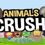 Tegneserieaktige dyreansikter i en rekke med teksten Animals Crush!