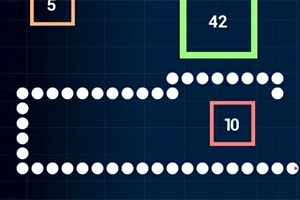 Hvit prikket slange beveger seg gjennom et rutenett med fargede firkanter som har tallene 5, 42 og 10