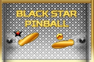 Gullfargede flippere og en ball foran en rutete metallisk bakgrunn med teksten Black Star Pinball