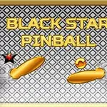 Gullfargede flippere og en ball foran en rutete metallisk bakgrunn med teksten Black Star Pinball