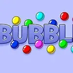 Teksten BUBBLES i store bokstaver omgitt av fargerike kuler på en lys lilla bakgrunn