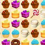 Fargerikt mønster av forskjellige kaker, cupcakes, godteri og kaffekopper i et rutenett