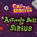 En romskip med en astronaut om bord flyr gjennom et felt av asteroider mot en stjernehimmel, med teksten Captain Rogers Asteroid Belt of Sirius over