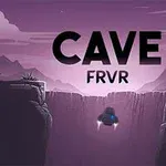 Romskip svever over en kløft i en lilla, fjellaktig landskap med teksten CAVE FRVR over