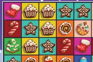Et rutenett med fargerike jule- og kakeikoner, inkludert pepperkakehus, stjerner, julestrømper og juletrær