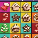 Et rutenett med fargerike jule- og kakeikoner, inkludert pepperkakehus, stjerner, julestrømper og juletrær