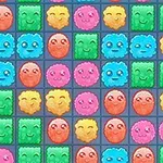 Et rutemønster med fargerike, ansiktsuttrykkede figurer i forskjellige farger som rosa, blå, grønn, gul og oransje