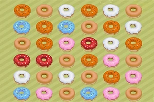 En rekke med fargerike donuts med ulike glasurer og strøssel er arrangert i et rutenett på en lysegrønn bakgrunn
