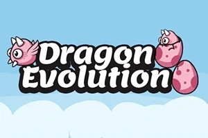 Tegning av to rosa drager med horn på hodet, med teksten Dragon Evolution mellom dem, på en himmelblå bakgrunn