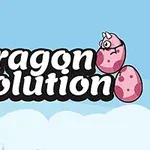 Tegning av to rosa drager med horn på hodet, med teksten Dragon Evolution mellom dem, på en himmelblå bakgrunn