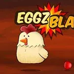 En tegnet kylling med tekst EGGZ BLAST!