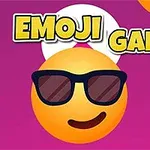 En emoji med solbriller på en lilla bakgrunn med teksten EMOJI GAME og et ikon av en fotball