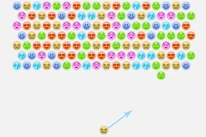 Fargerike emoji-bobler i ulike ansiktsuttrykk plassert i rader øverst med en pil som peker opp fra en enkelt boble nederst