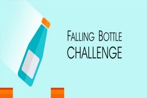 Illustrasjon av en blå flaske i bevegelse med teksten Falling Bottle Challenge på en lys blå bakgrunn