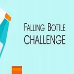 Illustrasjon av en blå flaske i bevegelse med teksten Falling Bottle Challenge på en lys blå bakgrunn