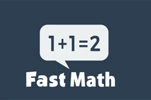 Mørk bakgrunn med en snakkeboble som viser 1+1=2 over teksten Fast Math