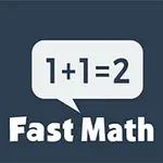 Mørk bakgrunn med en snakkeboble som viser 1+1=2 over teksten Fast Math