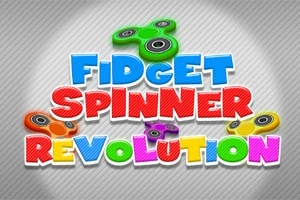 Fargerik tekst med ordet Fidget Spinner Revolution og flere fidget spinnere i bakgrunnen