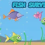 Fargerike fisker og grønne planter under vann med teksten FISH SURVIVAL øverst