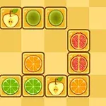 Fruktikoner arrangert i rutenett på en gulrutet bakgrunn, med ulike typer frukt som epler, kiwi, grapefrukt, appelsiner og lime