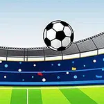 Fotball med sort-hvitt mønster svever over en stadion med grønne gressbaner og blå tribuner