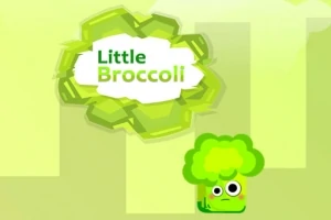 Illustrasjon av en grønn brokkolistilk med øyne under en sky av tekst som sier Little Broccoli