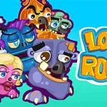 Fargerike, tegneserieaktige monstre ved siden av teksten Looney Roonks på en blå bakgrunn