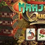 Pagoda-omgivelser med tre mahjong-brikker og teksten Mahjong Quest