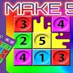 Et fargerikt 3x3-rutenett med tall fra 1 til 5, og teksten MAKE 5 øverst