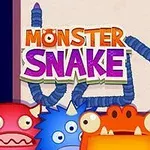 Fargerike tegneseriemonstre og en blå slange med teksten Monster Snake i et lekent design