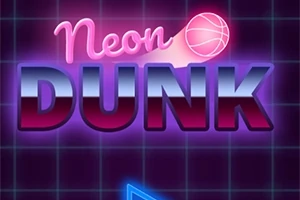 Neonfarget tekst med ordene Neon Dunk mot en mørk bakgrunn med rutemønster