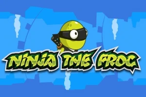 Grønn frosk med ninja-hodebånd og teksten Ninja The Frog på blå bakgrunn
