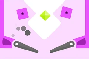 Illustrasjon med en rosa og hvit bakgrunn som viser to flippere, tre sirkler og en grønn diamantform i midten
