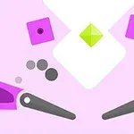 Illustrasjon med en rosa og hvit bakgrunn som viser to flippere, tre sirkler og en grønn diamantform i midten