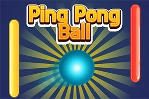 En blå kule er plassert mellom en gul og en rød stav, med teksten Ping Pong Ball øverst mot en strålende bakgrunn