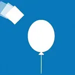 Hvit ballong på blå bakgrunn med flere overlappende kvadrater øverst til venstre