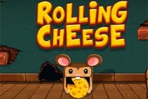 En tegneseriemus holder en ost foran teksten Rolling Cheese på en brun gulvbakgrunn
