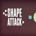 Tekst SHAPE ATTACK ved siden av geometriske figurer i forskjellige farger på mørk bakgrunn