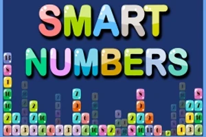 Teksten SMART NUMBERS i fargerike bokstaver over blokker med tall i ulike farger på en mørk blå bakgrunn