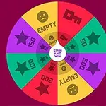 Fargesprakende spinnhjul med symboler som stjerner, nøkkeler og smilefjes samt tall og ordet EMPTY