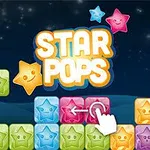 Fargerike stjerner med smilende ansikter er arrangert som blokker mot en stjerneklar nattehimmel med teksten Star Pops i midten