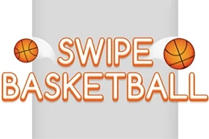Teksten Swipe Basketball med to basketballer på hver side av teksten mot en grå bakgrunn