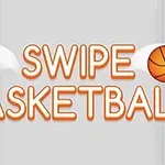 Teksten Swipe Basketball med to basketballer på hver side av teksten mot en grå bakgrunn