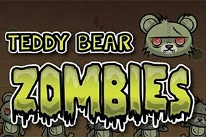 Tegneserieaktige zombiebjørner med røde øyne og teksten Teddy Bear Zombies