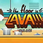 En tegneseriefigur med jetpack hopper ved siden av en fargerik tekst som sier The floor is Lava!