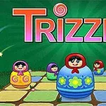 Fargerike babushka-dukker plassert på et rutete brett med teksten Trizzle øverst mot en grønn bakgrunn