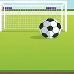 En illustrasjon av en fotball foran et mål på en grønn bane